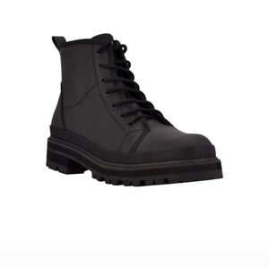 NWOT Calvin Klein Mens Black 1" Platform Pull Tan Combat Bsboot Round Toe B9